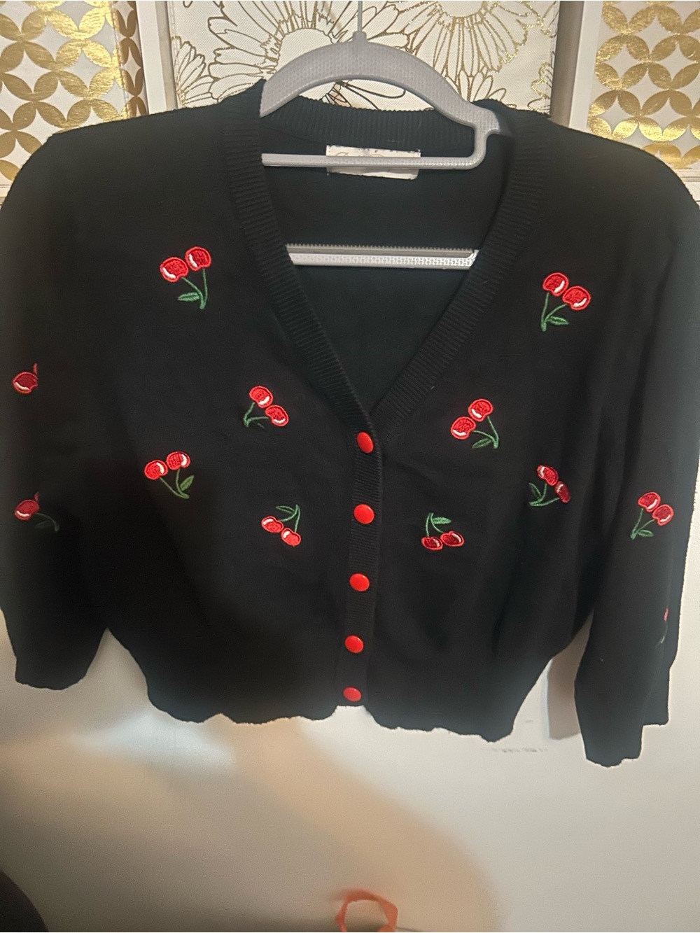 Bella Pogue Black Cherry Embroidered Cardigan Crop Sweater - Picture 4 of 6